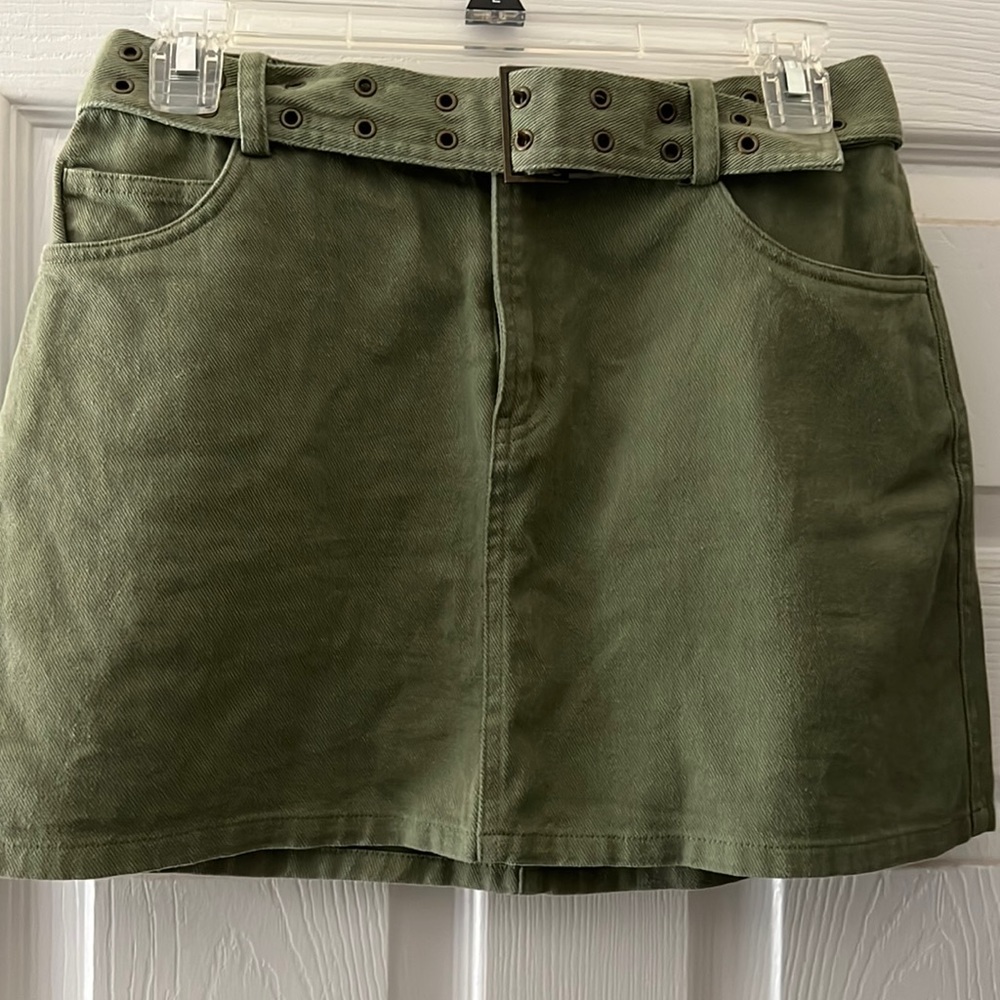 Green High Waisted Mini Jean Skirt
